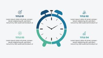 Creative infographic template with 4 options. Modern business presentation with clock illustration. vector