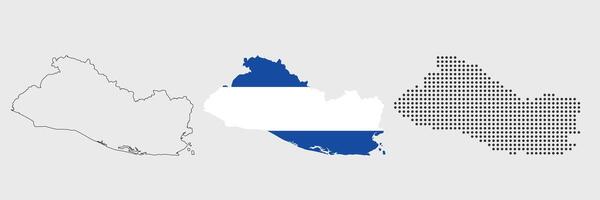 El Salvador map in outline, flag color, and dotted style vector