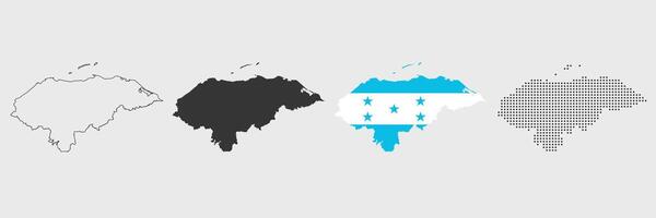Honduras map in various style outline, grey, flag color, dotted vector