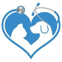 Linear illustration of dog and cat with heart pulse vector