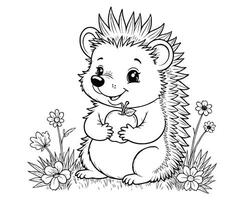 Hedgehog Holding an Apple Coloring Page for kids vector