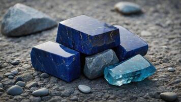 A collection of colorful gemstones arranged on a textured surface. photo