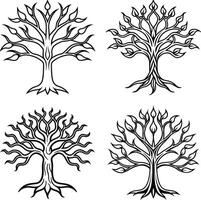 Tree Line Art Collection with Elegant Style vector