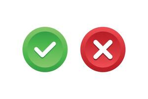 Tick and cross signs. Green checkmark OK and red X icons . Circle symbols YES and NO button for vote, decision, web, logo, app, UI. illustration.. vector