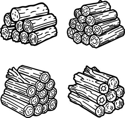 Wooden Tree Line Art Collection