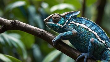 Chameleon Resting on Tree Branch with Bright Colors in Natural Habitat photo