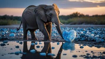 Elephant Touching Heart Shaped Object in a Natural Landscape Setting photo