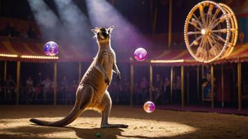 Kangaroo Juggling Balls in a Circus Tent Under the Spotlight photo
