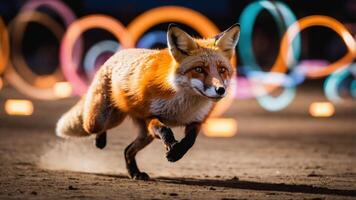 Fox Running Fast with Colorful Circles Background photo