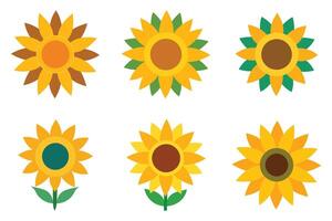 Six Flat Sunflower Icons in Various Colors vector