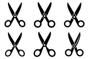 Six Simple Black Scissors Icons on White Background vector