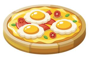 Delicious breakfast pizza with eggs and bacon. vector