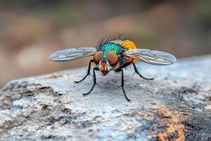 A fly with a green and orange body photo