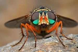 A fly with green eyes and a red face photo