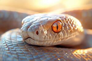 A close up of a snake with orange eyes photo