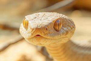 A close up of a snake's head and eyes photo
