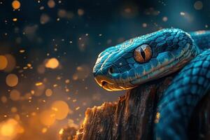 A blue snake with bright eyes photo