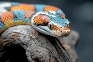 A snake with a colorful head photo