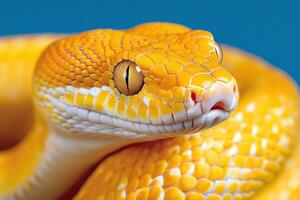 A yellow snake with its head turned to the side photo