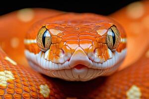 A close up of an orange snake with white spots photo