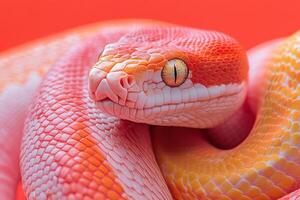 A close up of a red and orange snake photo