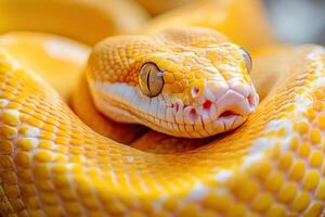 A yellow snake with its head up and its eyes closed photo