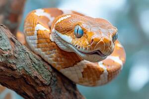 A close up of a snake with its head up photo