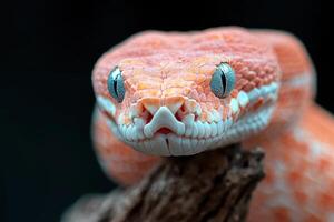 A close up of an orange snake with its eyes open photo