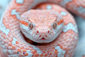 A close up of a snake with orange and white markings photo