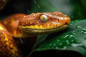 A close up of a snake with rain drops on it photo