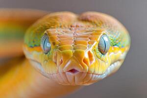 A close up of a yellow snake with blue eyes photo