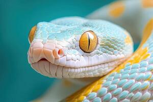 A close up of a snake with yellow eyes photo