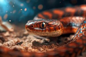 A close up of a snake with its head turned to the side photo