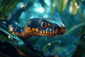 A close up of a snake in the jungle photo