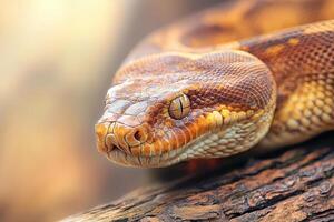 A close up of a snake with its head on a branch photo