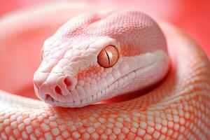 A close up of a pink snake with its eyes open photo