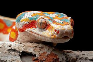 A colorful snake with a black background photo