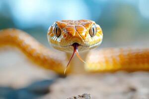 A close up of a snake with its mouth open photo