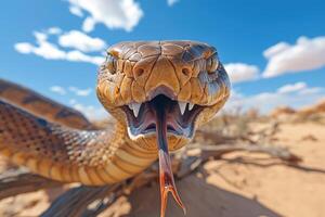 A snake with its mouth open and its teeth showing photo
