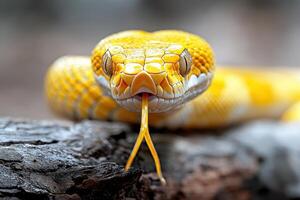 A yellow snake with a long tongue photo
