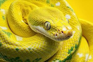 A yellow snake with white spots on its body photo