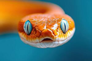 An orange snake with blue eyes photo