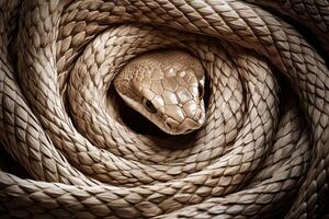 A snake is curled up in a tight spiral photo