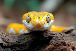 A yellow snake with white markings photo