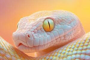 A close up of a white snake with yellow eyes photo