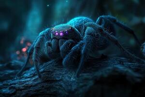 A spider with purple eyes and glowing eyes photo