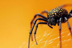 A spider with black and yellow spots on its back photo