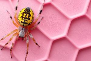 A spider with yellow and black markings on its back photo