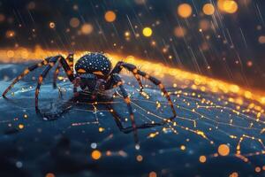 A spider with glowing eyes on a web photo