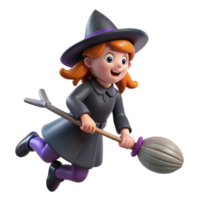 vibrant traditional A cartoon witch, flying on a broomstick broomstick handle only visible authentic png